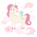 Cute magical unicorn in pink clouds. Little princess theme. Vector hand drawn illustration Royalty Free Stock Photo